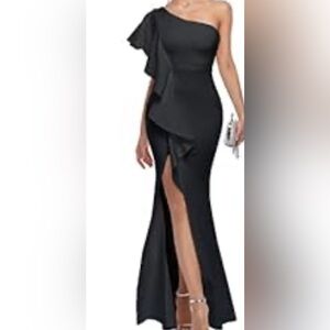 One shoulder elegant black formal dress worn 1 X